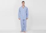 Blue Striped Style Mens Luxury Sleepwear / Mens Long Sleeve Pjs Fashion Design