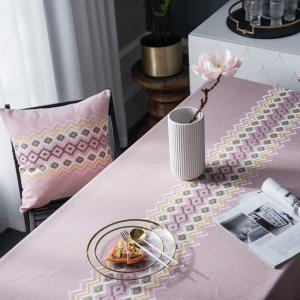 China Ribbon Luxury Table Linens Cotton Linen Embroidery Fabric Cover Tablecloth wholesale