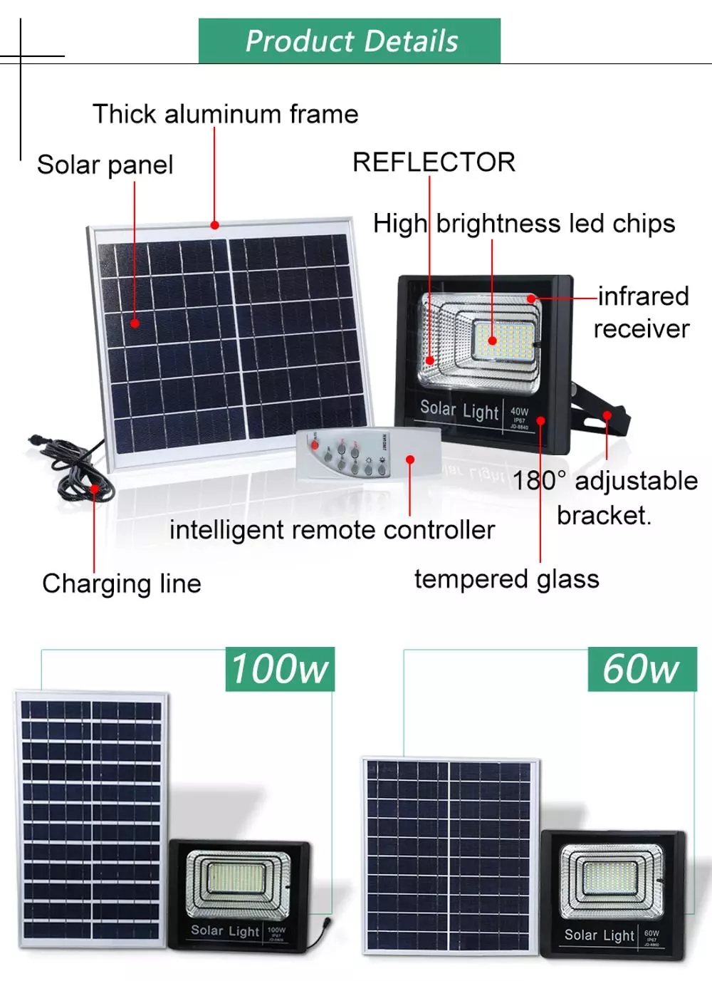 Dustproof Solar Powered LED Flood Light 100W 200W For Outdoor Yard Garden