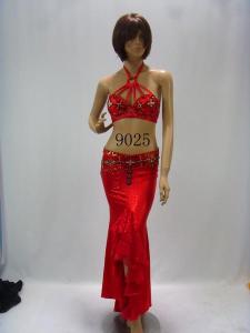 China Sexy Red Halter Neck Floor Length Metallic Bras &amp; Skirt Belly Dancing Clothes wholesale