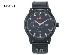 China Date Display Men's Quartz Watch Black And Brown Leather Band M513 wholesale