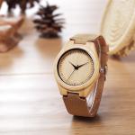 Fashion Design Wooden Quartz Watch , Leather Strap Japan Movement Bamboo Wrist