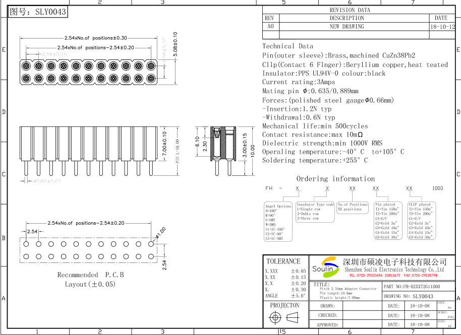 Straight H3.0 Round Female Pin Header 2.54mm Pitch Waterproof