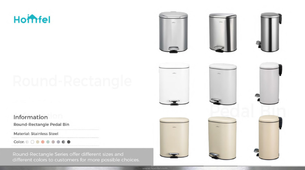 rounded rectangle trash can Stainless Steel Rolling Cover Step Pedal Trash Bin for kitche bathroom Office 6L 12L 30L 50L