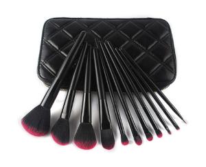 China MSDS Portable 11pcs Cosmetic Makeup Brush Set With Leather Bag wholesale