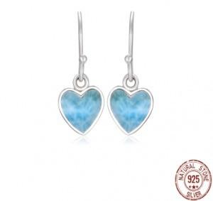 China 925 Sterling Silver Natural Larimar Heart Earrings Customized wholesale
