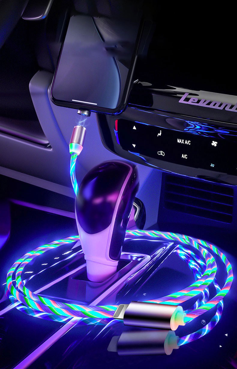 2.4A Micro USB Phone Charger Cable 8 pin Type C 3 In 1 Magnetic Cable LED Light