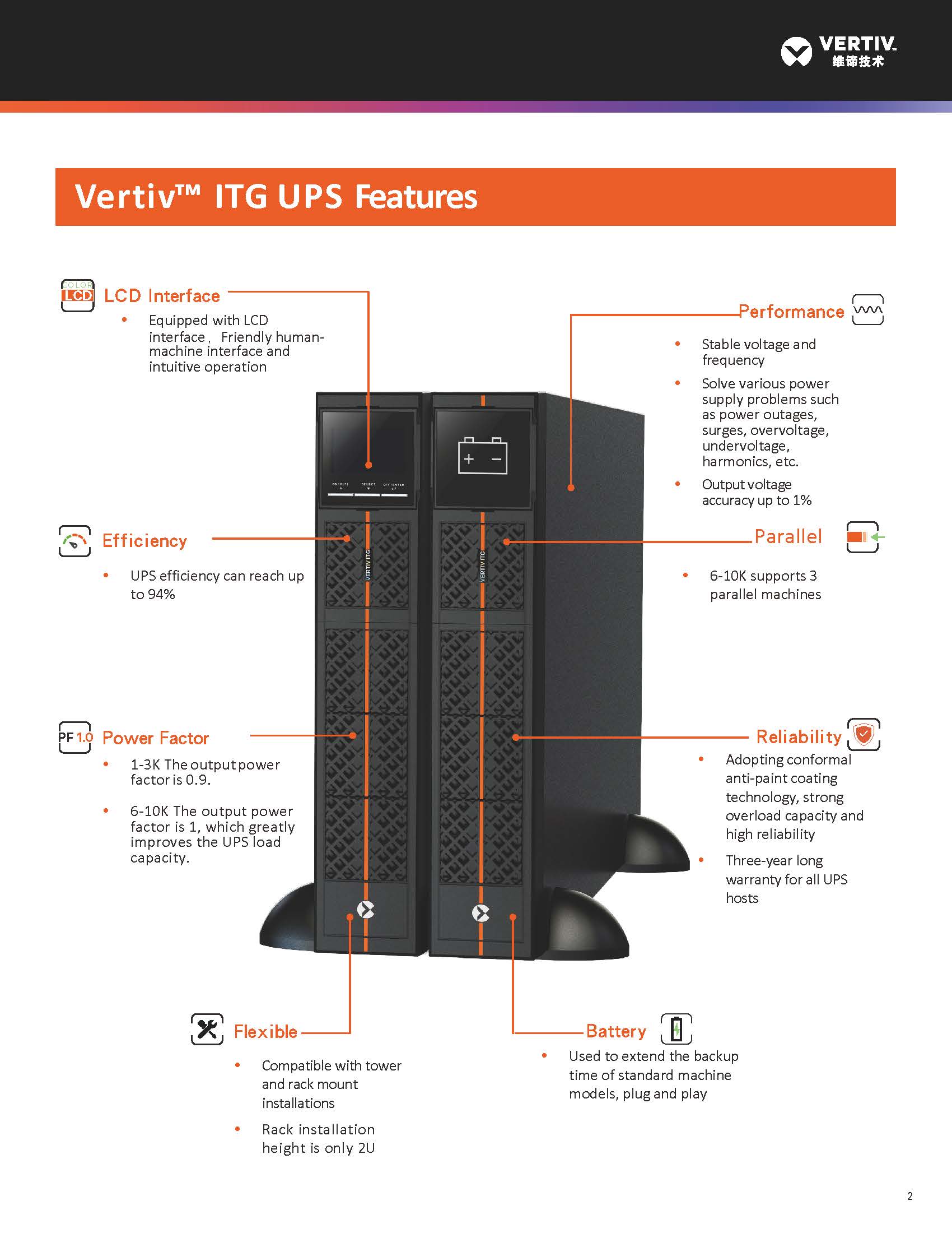 Single Phase 1KVA-10KVA 220V Pure Sine Wave Online UPS ITG Series Vertiv ITG Liebert