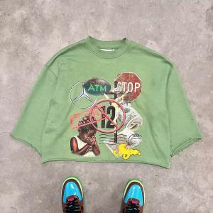 China Printed Cropped Mens T Shirt Colorful 100% Cotton Heavyweight Printed Graphic 3/4 Sleeve wholesale
