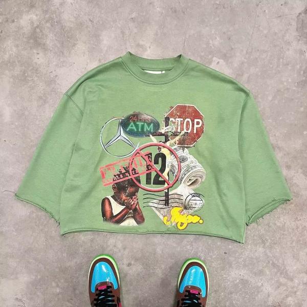 Printed Cropped Mens T Shirt Colorful 100% Cotton Heavyweight Printed Graphic 3