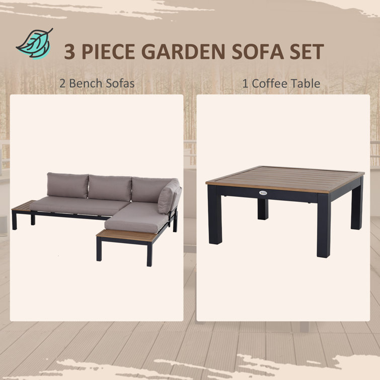 Modern L Shape Sofa Set Metal Frame Outdoor Sectional Furniture Lounge Set by AJUNION