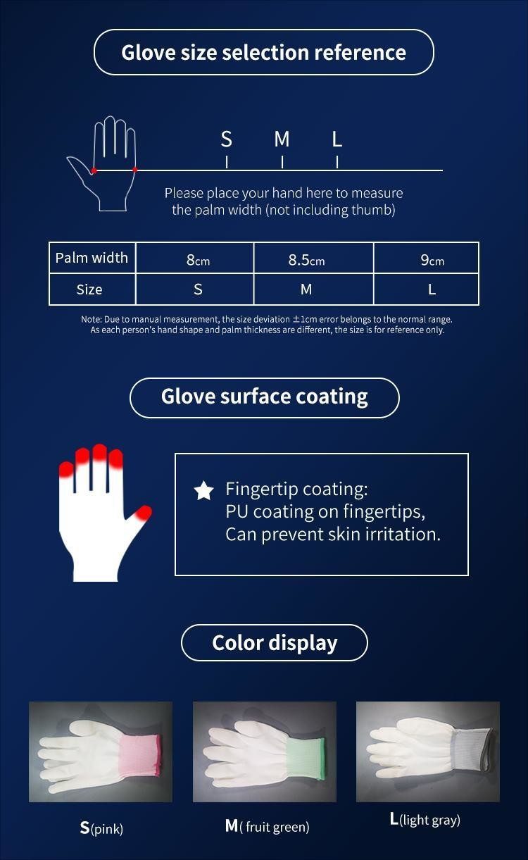High Density White Polyester Cleanroom Gloves Carbon Fiber ESD Gloves Industrial Good Quality