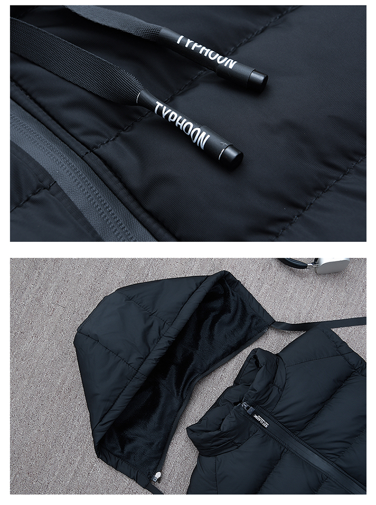 Winter Black Polyester Cotton Thick Hooded Utility Slim Fit Sleeveless Man Cotton Quilted Waistcoat Vest