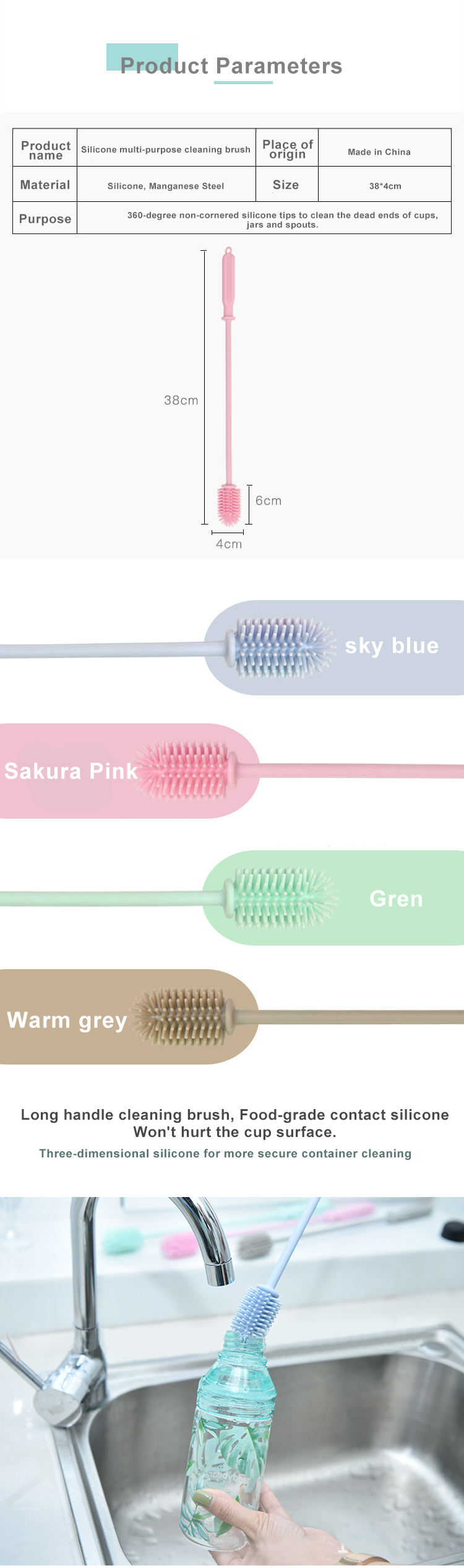 OEM Flexible Collapsible Silicone Bottle Cleaning Brush