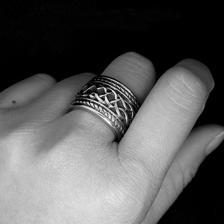 Vintage Old Titanium Stainless Steel with Sterling Silver Plated Band Ring ()