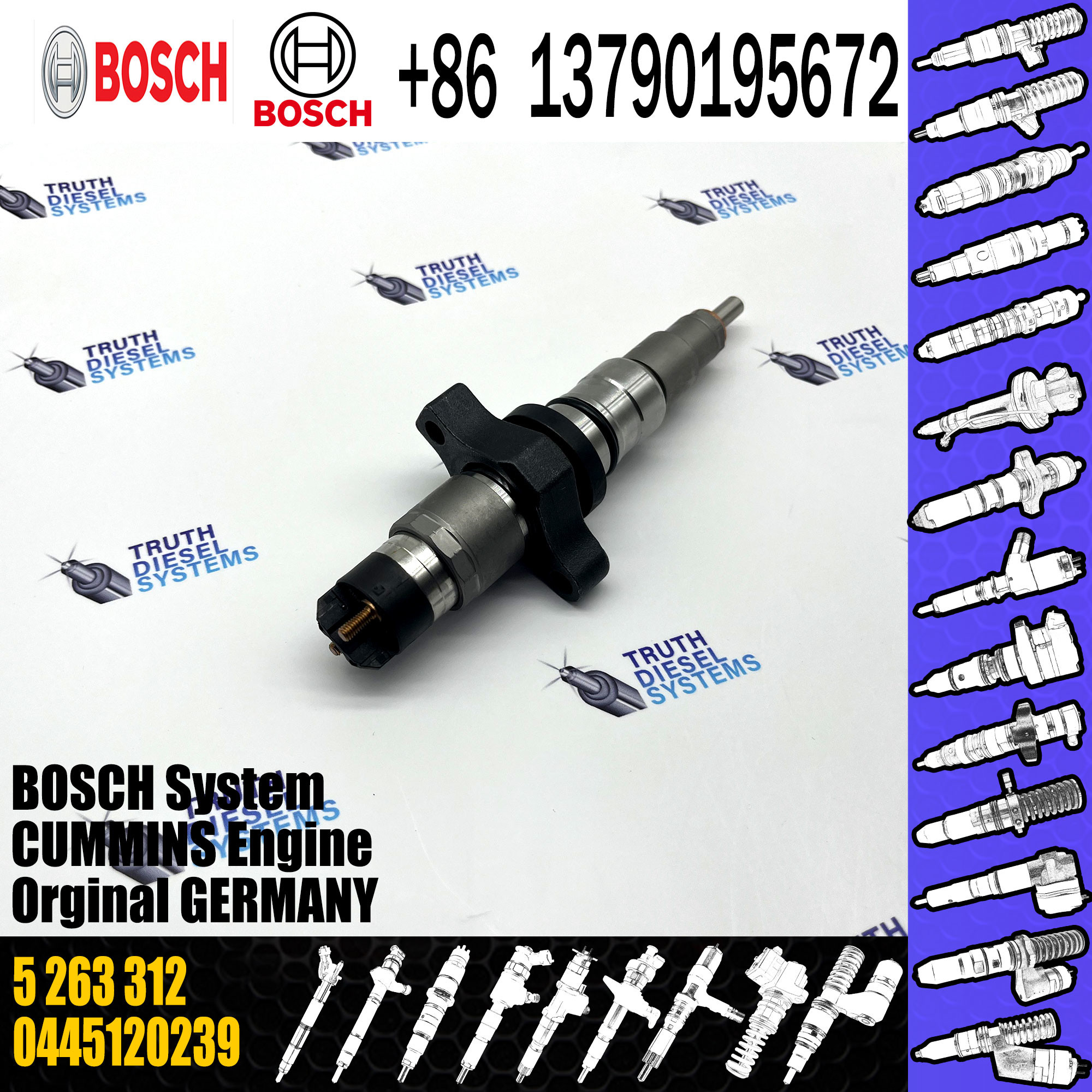 Diesel Fuel Injector Common Rail Injector Assembly 5263312 0445120239 for Cummins ISB QSB5.9