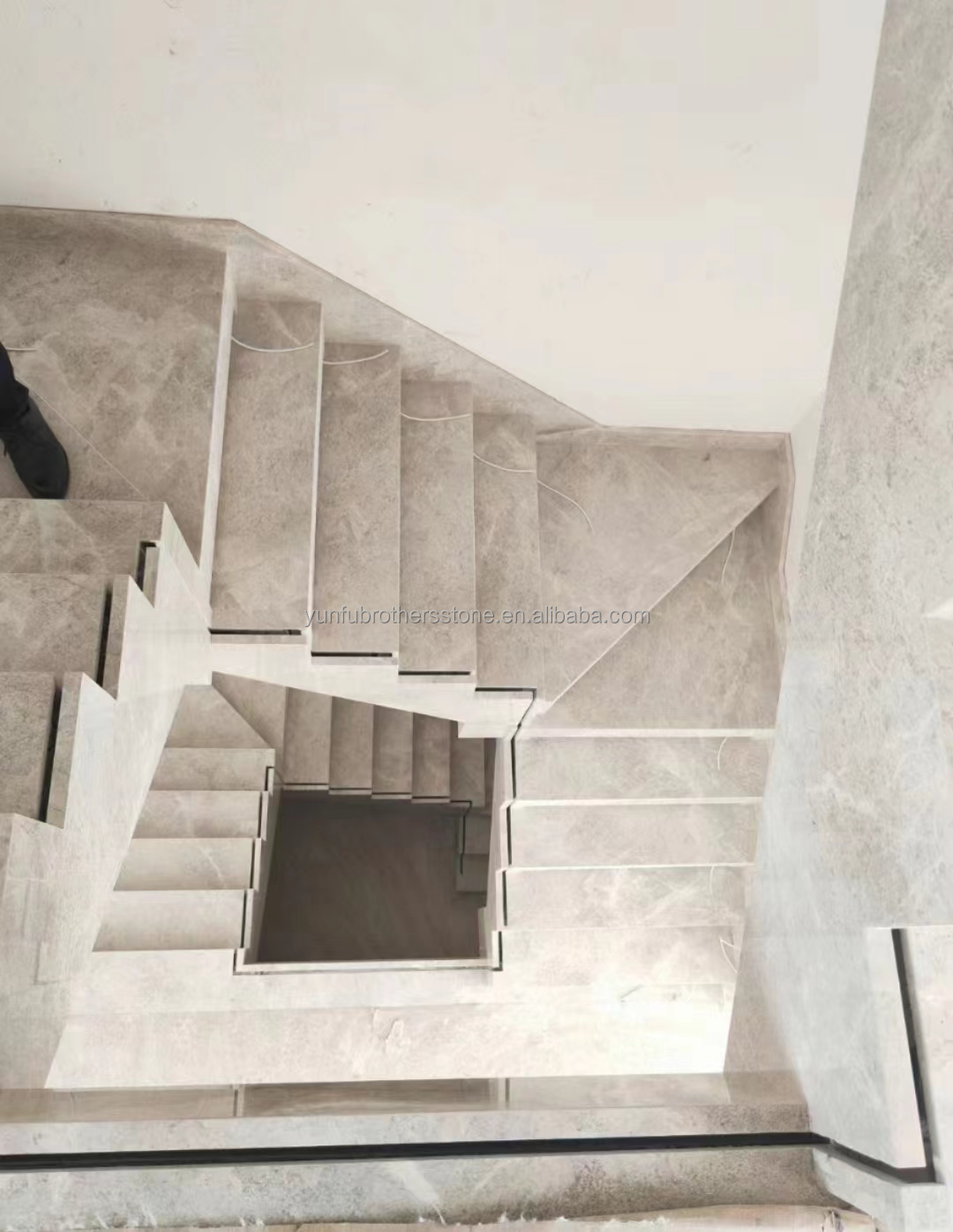 Natural Stone Straight Stair Modern Indoor Grey Marble Anti Slip Staircase Tiles