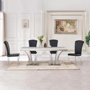 China Narrow Luxury Faux Marble Dining Table Stainless Steel 200cm Grey wholesale