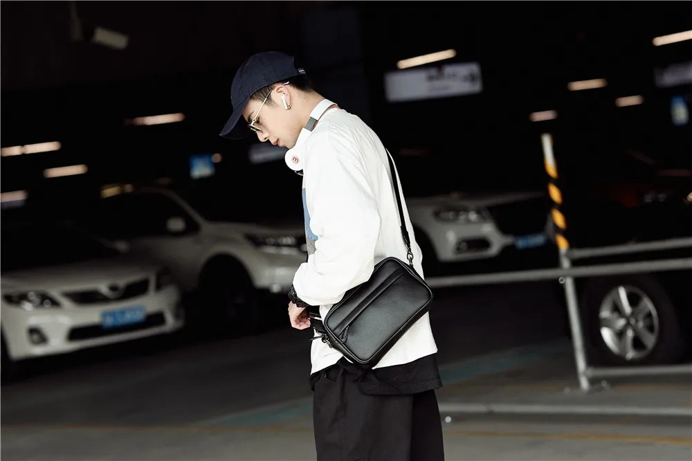 Black Microfiber Cell Phone Cross-body Pouch Male Side Sling Cross Bag Men Leather Messenger Bag For Men