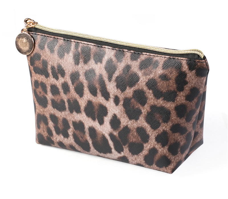 Travel Portable Waterproof Leather Leopard Print Cosmetic Bag Storage