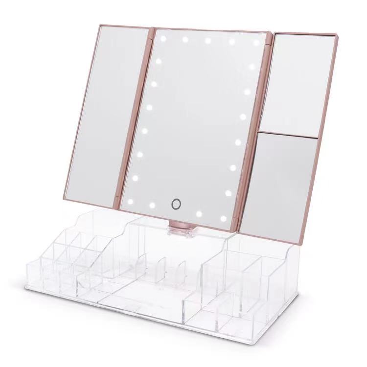 Touchscreen LED Trifold Vanity Mirror 10x Lighted Folding Travel Mirror