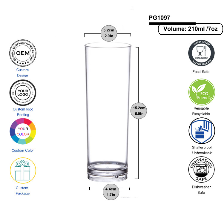 Reusable Polystyrene Plastic Hi Ball Glasses 210ml For Weddings Parties