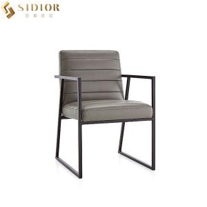 China Luxury Metal Frame Leather Restaurant Chairs 82cm Grey Pu Dining Chair wholesale