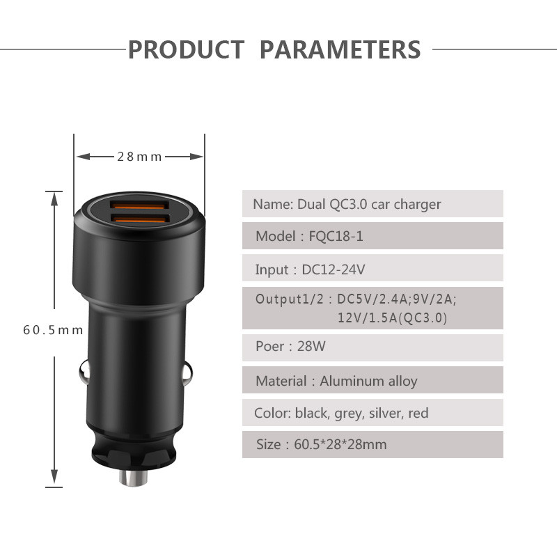 FQC18-1 Dual QC3.0 USB CAR CHARGER Universal Compatible USB CAR CHARGER for all electronics cheap price