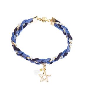 China Suede Braid Magnetic Beads Bracelet Navy Blue 7.25 Inches For Adult wholesale