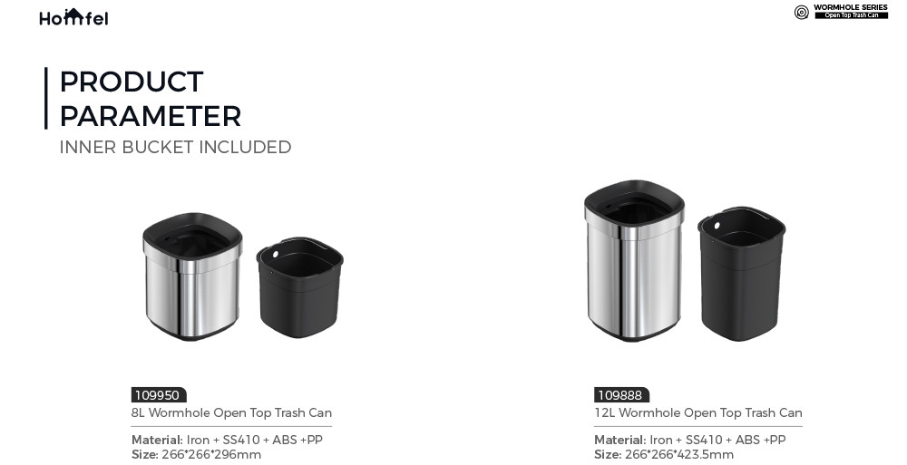 8L 12L 20L 30L Open Top Stainless Steel Trash Can Rectangular Customer Logo