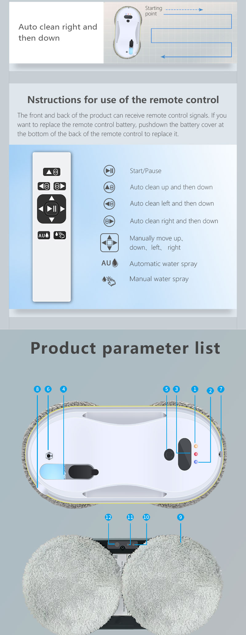 App-Controlled Portable Cordless Glass Cleaning Robot for Window Washing in Household