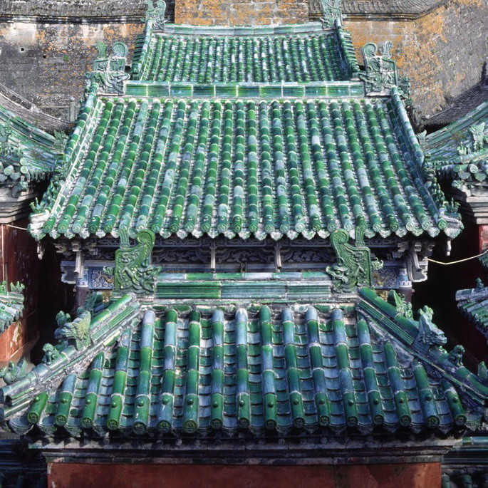 Authentic old glazed green Chinese roof tiles for building
