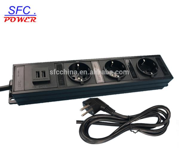 Desktop Outlet Strip ,Aluminum Shell 3 Germany/European Schuko+Dual USB