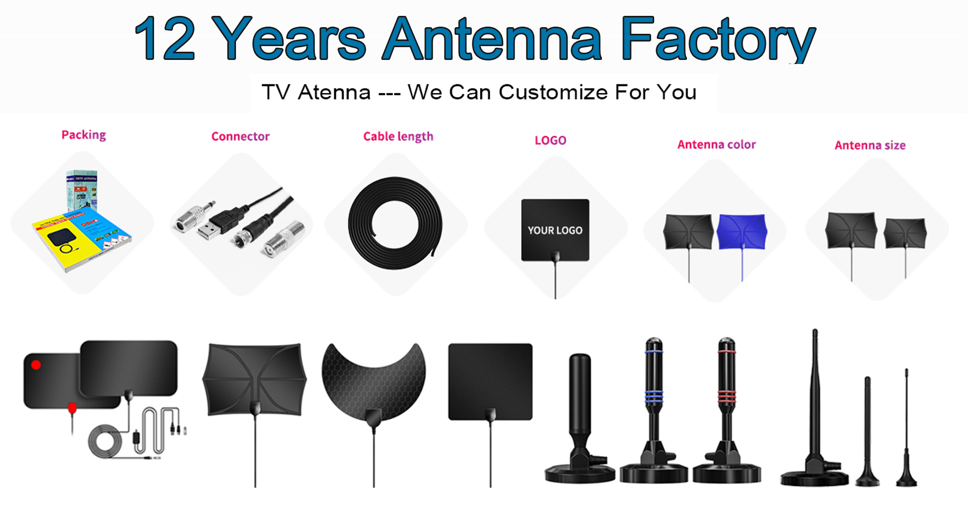 Long Range Wireless Yagi Hdtv Digital Tv Antenna with 3-5V Supply Voltage and 28dBi Gain