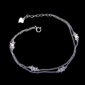 China Minimalist Style Chunky Silver Bracelet Double Chains With Four Butterflies wholesale