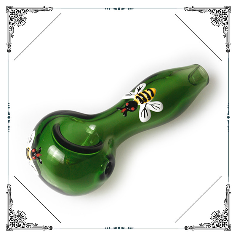 Mini Glass Hand Pipe Honeybee Pattern , 4 Inch Tobacco Recycling Hookah Tube