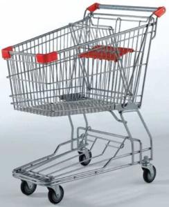 China Galvanized Supermarket Shopping Cart 2 Tiers Grocery Store Baskets On Wheels wholesale