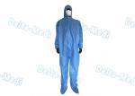 Hooded Blue Disposable Coveralls , Sterile Sms Disposable Chemical Coveralls