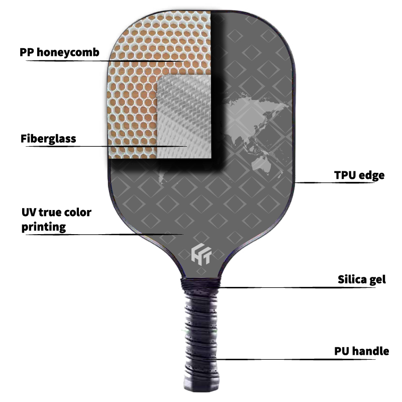 40cm Fiberglass Pickleball Racket with PP Honeycomb Core and Dome Top Spin Control