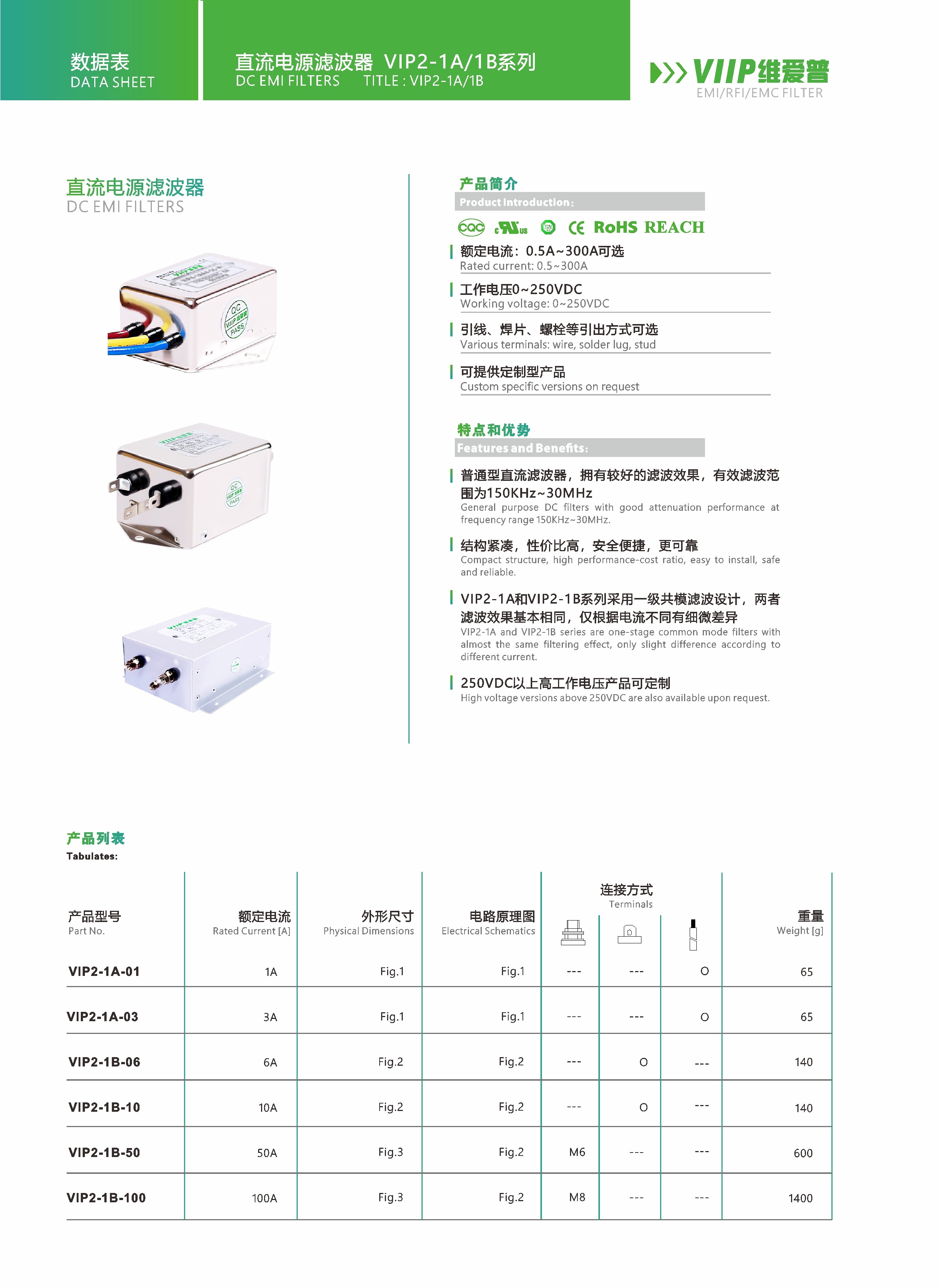 VIIP 60VDC Plug In Power Line Noise Filter Emi Filter 30A