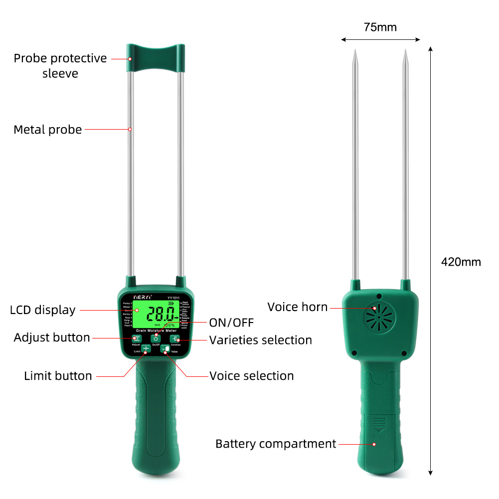 Grain Handheld Moisture Meter Voice Announcemet For Rice Sorghum Feed