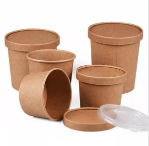 China Logo Printing Disposable Kraft Paper Soup Bowl for Snacks Noodle Takeaway Packaging wholesale