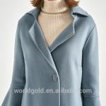 Light Blue Ladies Long Wool Coat , Fashion Style Cold Weather Jackets For Women