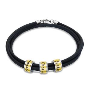 China 75MM 304 Stainless Steel Leather Mens Engraved Bracelets wholesale