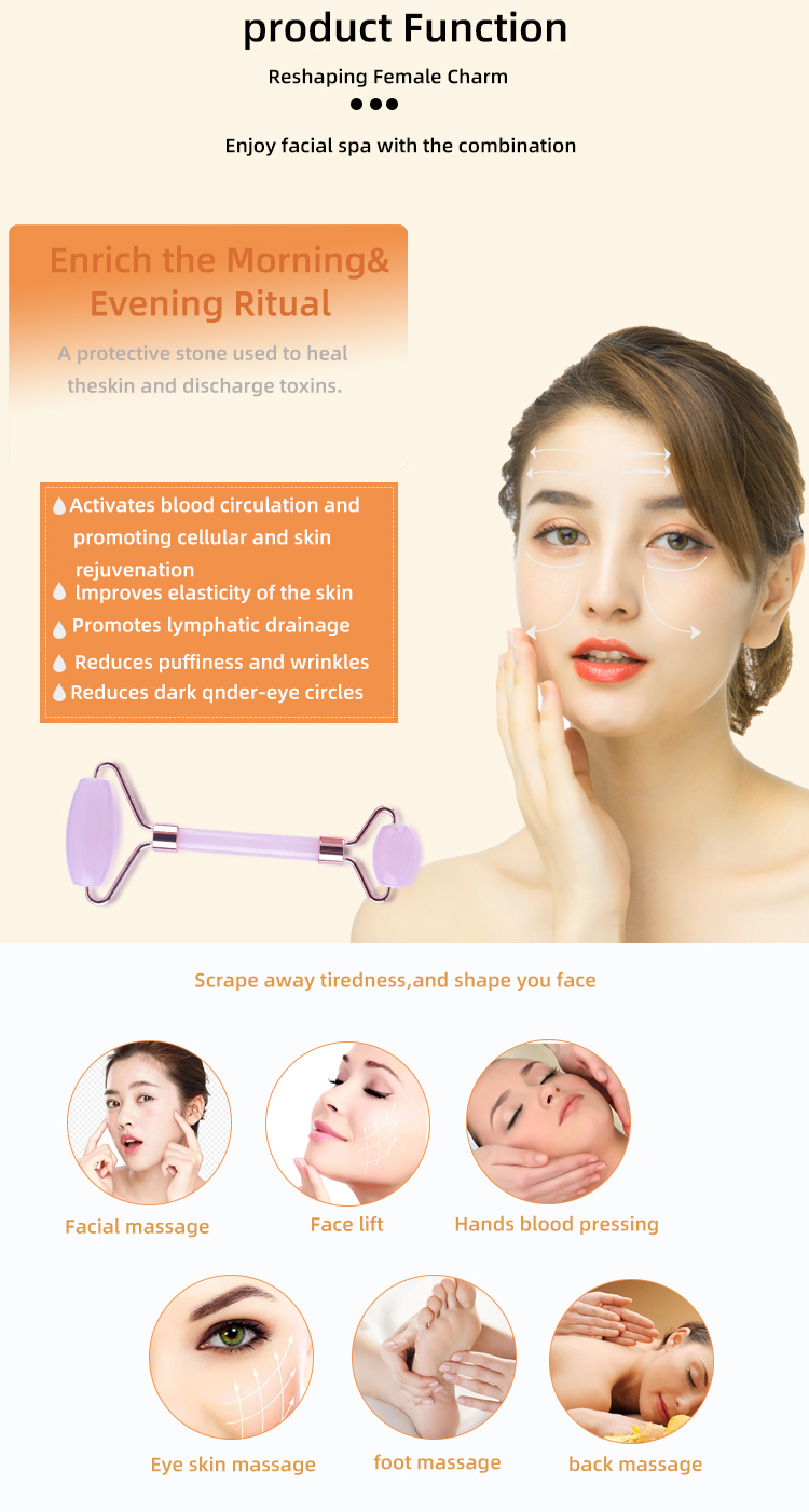 Rose Quartz Crystal Face Jade Roller Anti Aging Logo Customized