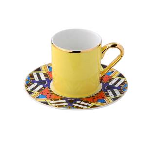 China 90cc Gold Rim Turkish Color Glazed Ceramic Fashion Coffee Cups And Saucer Set wholesale