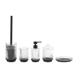 China Vertical Stripes Glass Modern Bath Accessories Set Clear Cotton Ball Jar BSCI wholesale