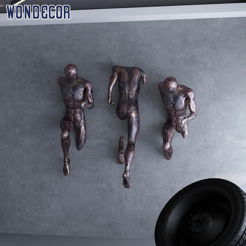 Running Man Metal Wall Art Sculpture 3D Bronze Wall Sculpture