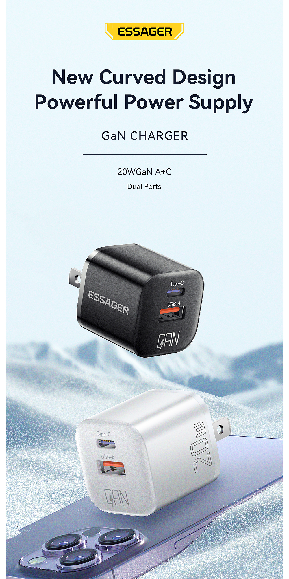20W GaN Travel Charger USB Type-C Fast Charging Phone Wall Charger For Cell Phone