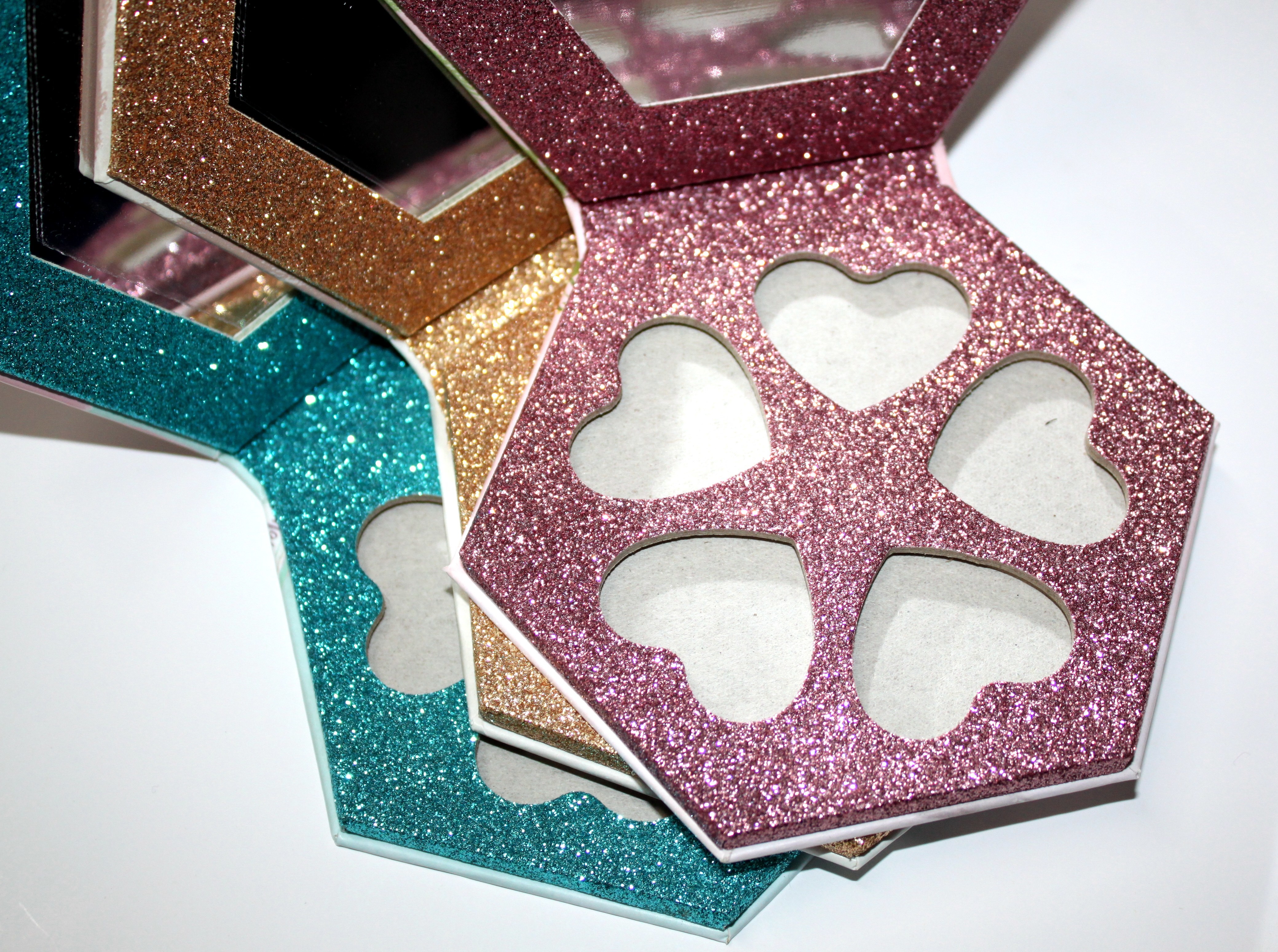 Hexagon Makeup Empty Eyeshadow Palette Packaging With Glitter Paper